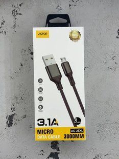 USB кабель Aspor AC-25XL Micro 3.1A/3м Textile- чорний 51658 фото