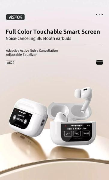 Bluetooth навушники Aspor A629 ANC Earbuds with Touch Screen- білий 51585 фото