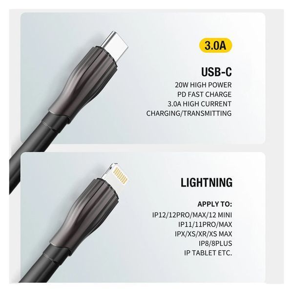 USB кабель Aspor A110 Type-C - Lightning Quick Charge 20W/3A/1м - черный 910301 фото