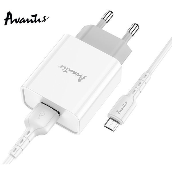 Сетевое зарядное устройство Avantis A825 (1USB/2.1A) + USB кабель Micro-белый 51513 фото