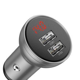 Автомобильное зарядное устройство для Baseus Dual Digital Display 4,8A 24W (CCBX-0S)- серебро 40200050 фото