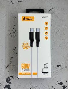 USB кабель Avantis AC-87cc PD Type-C to Type-C 60W Silicone 3A/1м- білий 51558 фото