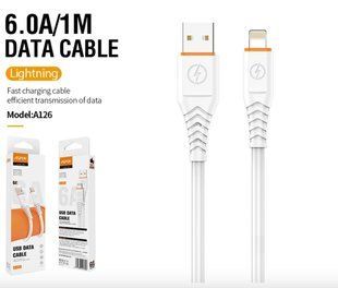 USB кабель Aspor A126 Lightning Quick Charge 6A/1м- білий 910296 фото