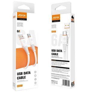 USB кабель Aspor A127 Type-C Quick Charge 6A/1м-белый 910297 фото