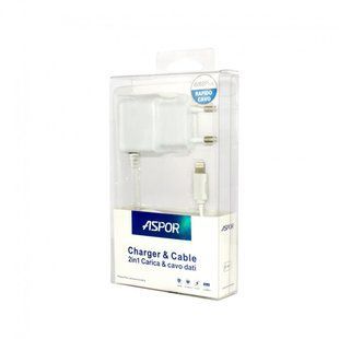 Сетевое зарядное устройство для Aspor A801 (5V/1A) +USB кабель Lightning- белый 925001 фото
