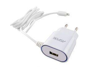 Мережевий зарядний пристрій Aspor A802 (1USB/1A) LED +USB кабель Lightning- білий 925003 фото