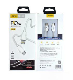USB кабель Aspor A109L PD Type-C to Lightning (27W/2м)- білий 910289 фото