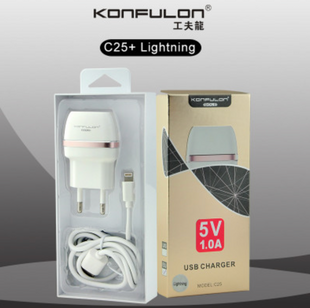 Сетевое зарядное устройство для Konfulon (KFL-C25) 5V/1A 2в1 +USB кабель Lightning- белый 844145 фото