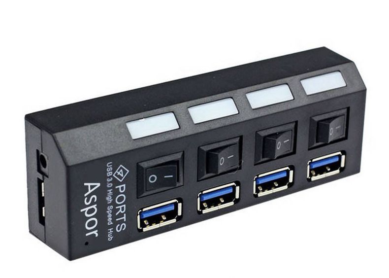 USB HUB Aspor 4USB/3.0- черный 980019 фото