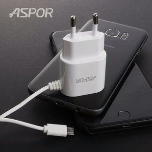 Сетевое зарядное устройство для Aspor A802 Plus (1USB/2.4A) LED +USB кабель Micro- белый 925006 фото
