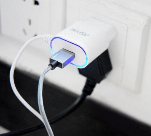 Мережевий зарядний пристрій Aspor A802 Plus (1USB/2.4A) LED +USB кабель Micro- білий 925006 фото