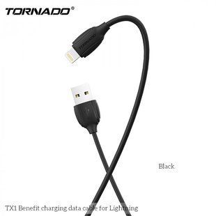 USB кабель Tornado TX1 Lightning (2,4A/1м)- чорний 779810 фото
