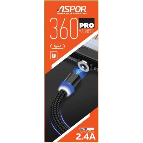USB кабель Aspor 360 Pro Type-C magnetic- чорний 910253 фото