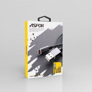 USB кабель Aspor A132L Lightning 2.1A/2м- графіт 910203 фото