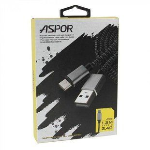 USB кабель Aspor A133 Type-C Nylon 2.4A/1.2м- чорний 910073 фото