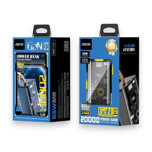 Power Bank Aspor A365 Notebook Series 20000mAh 65W (USB/Type-C)- графіт 900139 фото