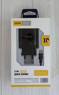 Сетевое зарядное устройство для Aspor A811 (2USB/2.4A) +USB кабель Type-C- черный 925114 фото