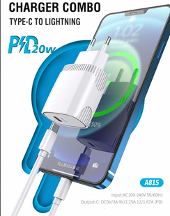 Сетевое зарядное устройство для Aspor A815 PD QC3.0 (20W PD) +USB кабель Type-C to Lighting- белый 925115 фото
