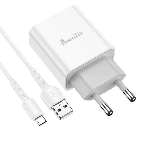 Сетевое зарядное устройство Avantis A825 (1USB/2.1A) + USB кабель Type-C-белый 40201735 фото