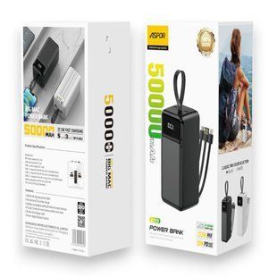 Power Bank Aspor A319 PD 50000mAh 22,5W/20W PD+ cable USB/Lightning/Type-C- черный 51529 фото