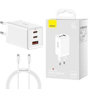 Сетевое зарядное устройство для Baseus GAN 5 Pro FC 65W usb+2 usb-c (CCGP120202)- белый 51483 фото