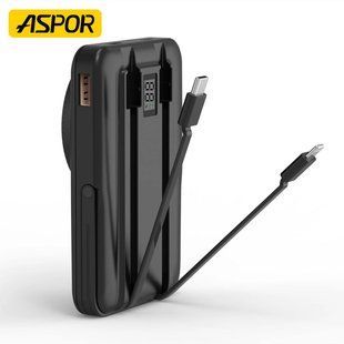 Power Bank Aspor A328 Magnetic Wireless 10000mAh 22.5W+cable Type-C/Lightning/Charge Watch 15W- черный 51563 фото