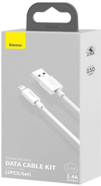 USB кабель Baseus Lighting 2.4A 1,5m (TZCALZJ-02) 2 шт у комплекті- білий 51319 фото