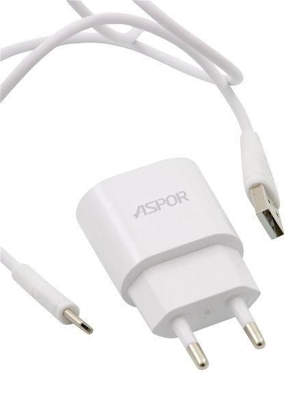 Сетевое зарядное устройство для Aspor A818 Plus (2.4A iQ) +USB кабель Lightning- белый 925029 фото