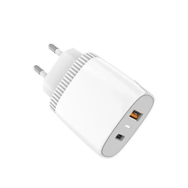 Мережевий зарядний пристрій Aspor A816 (USB/USB-C/3A/20W) + кабель Type-C-Type-C- білий 925127 фото