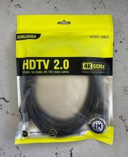Кабель Kakusiga HDMI-HDMI 4K KSC-983 HDTV 2.0 (3m) textile- черный 51692 фото