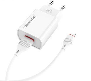 Мережевий зарядний пристрій Tornado TD-14 (1USB/2.4A/1м) + USB кабель Type-C- бiлий 844550 фото