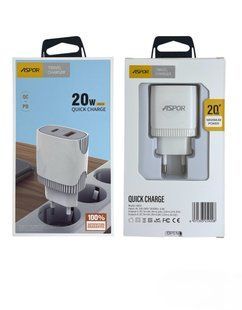 Сетевое зарядное устройство для Aspor A816 (USB/USB-C/3A/20W)- белый 925126 фото