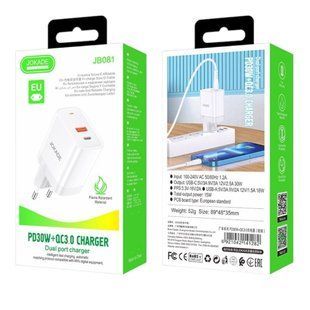Сетевое зарядное устройство для Jokade JB081 (USB+USB-C/PD30W/QC3.0)- белый 40201738 фото