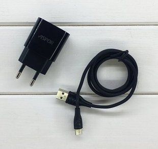 Сетевое зарядное устройство для Aspor A818 Plus (2.4A iQ) +USB кабель Type-C- черный 925092 фото