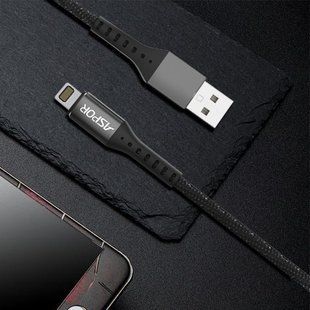 USB кабель Aspor A167 Lightning 2.4A/1м - черный 910199 фото