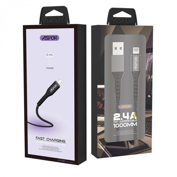 USB кабель Aspor A168 Type-C 2.4A/1м - черный 910200 фото