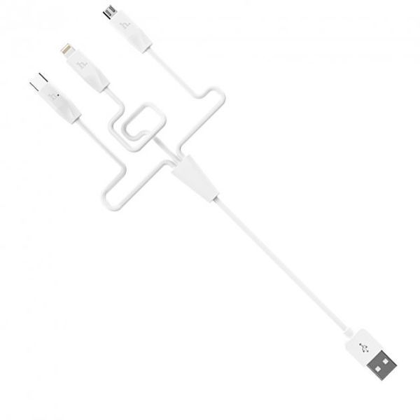USB кабель Hoco X1 Rapid charging (3в1) (Lightning + micro USB + Type-C) (1M)- білий 1056018001 фото