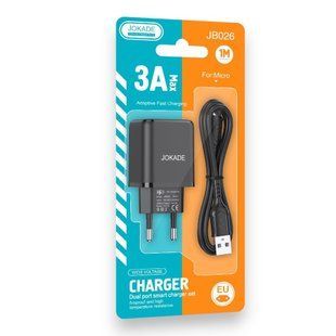 Сетевое зарядное устройство для Jokade JB026 FC 3A (USB-A+USB-A)+ USB Micro- черный 40201910 фото