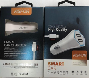 Автомобильное зарядное устройство для Aspor A901C (2USB + 2.4A) +USB кабель Lightning- белый 920001 фото