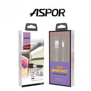 USB кабель Aspor A186 Lightning Holder Nylon 2.4A/1м - черный 910237 фото