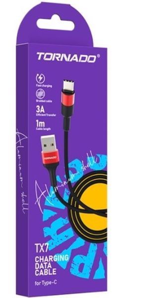 USB кабель Tornado TX7 Nylon Type-C (3A/1м)- чорно-червоний 51338 фото