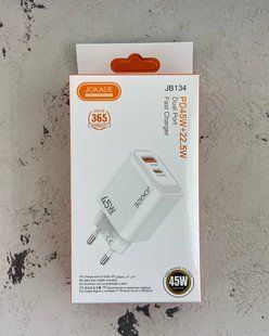 Мережевий зарядний пристрій Jokade JB134 (USB-A 22.5W/USB-C PD 45W)- білий 51679 фото