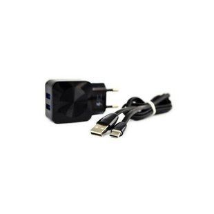 Сетевое зарядное устройство для Aspor F13C Carbon Series 2.1A/2USB +USB кабель Type-C- черный 925044 фото