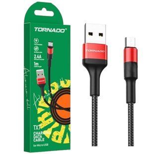 USB кабель Tornado TX7 Nylon Micro (2.4A/1м)- чорно-червоний 51506 фото