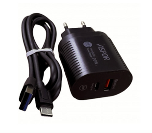 Сетевое зарядное устройство для Aspor PD002 Premium Series (USB-C/USB QC 3.0/PD 20W) +USB кабель Type-C- черный 925107 фото