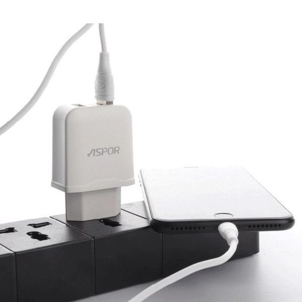 Мережевий зарядний пристрій Aspor A829 (2USB/2.4A)- білий 925035 фото