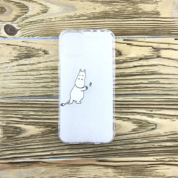 Накладка силіконова для iPhone 13 - прозорий з малюнком Бегемот бiлий 40000271 фото