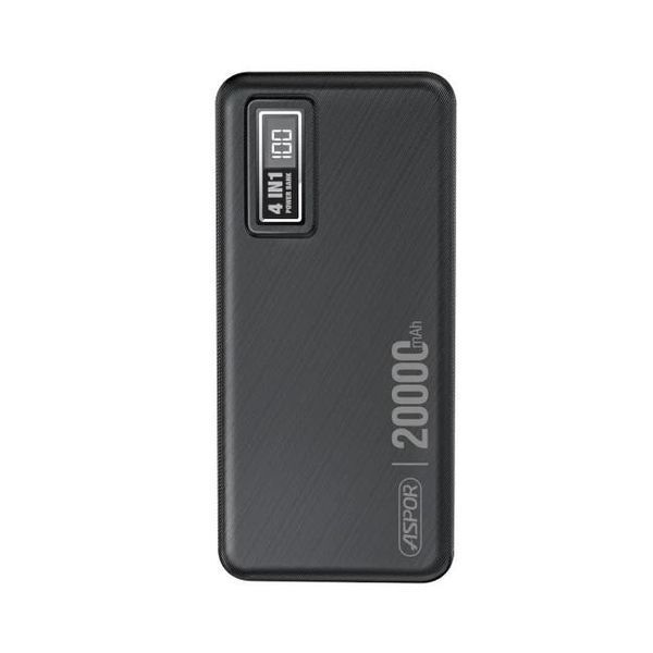 Power Bank Aspor A301 Fast Charge 20000mAh + cable USB/Micro/Lightning/Type-C (5V/2.4A)- чорний 900125 фото