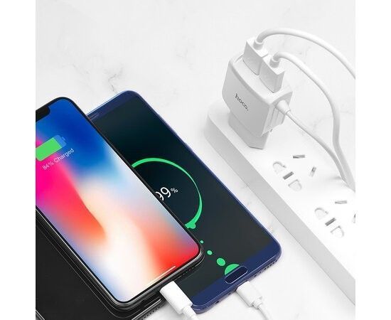 Мережевий зарядний пристрій Hoco C59A (2USB/2.4A) з цільним кабелем Lightning- білий 1058011001 фото