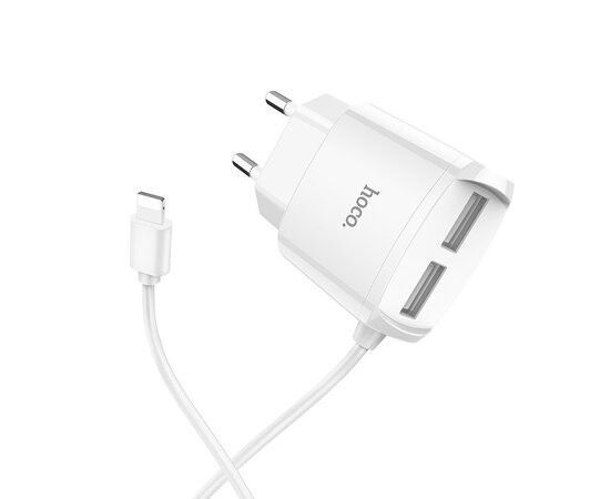 Мережевий зарядний пристрій Hoco C59A (2USB/2.4A) з цільним кабелем Lightning- білий 1058011001 фото